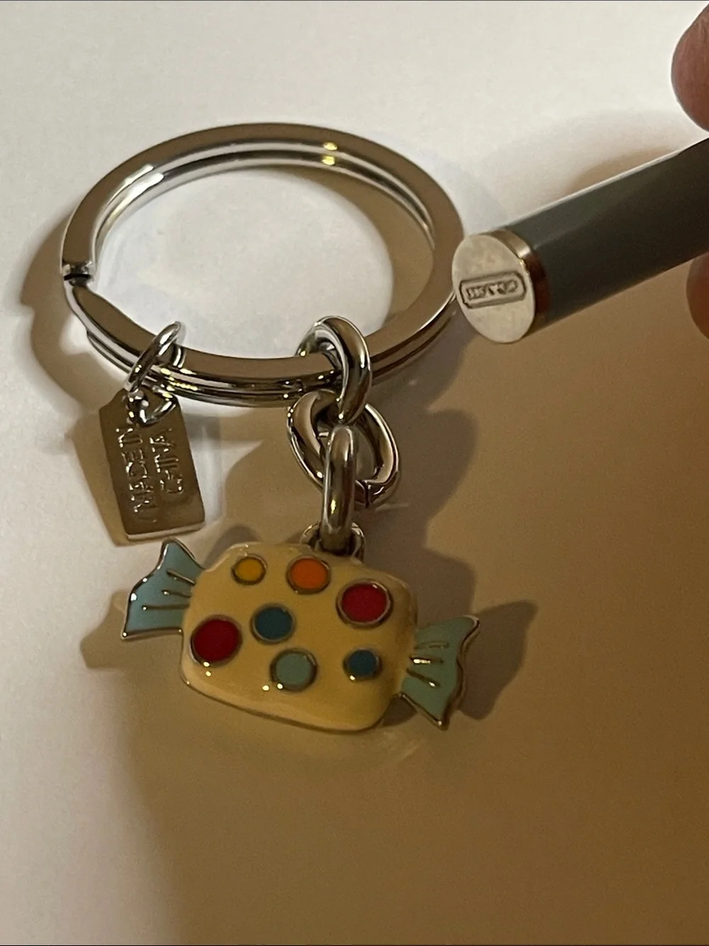 Coach Polished Silver Keyring with Candy Charm and Coach Pen